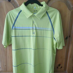 Adidas Pure Motion Polo Shirt Men's Medium Neon Green Geometric Performance Golf